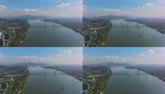 杭州富阳富春江沿江风光延时航拍高清在线视频素材下载
