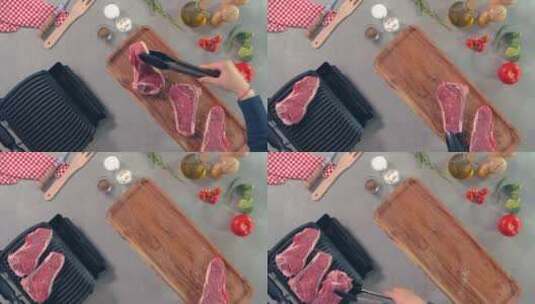 厨师将生肉放在烤架上高清在线视频素材下载