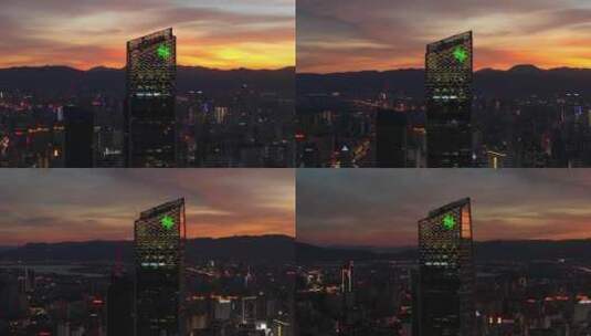 昆明城市夜景夕阳日落航拍高清在线视频素材下载