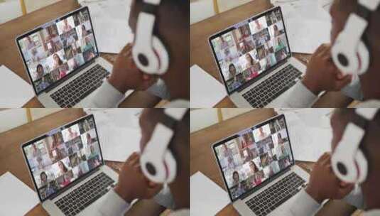 男生在家用笔记本电脑做视频会议高清在线视频素材下载