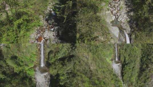 高角度航拍四川高山溪流瀑布全景高清在线视频素材下载