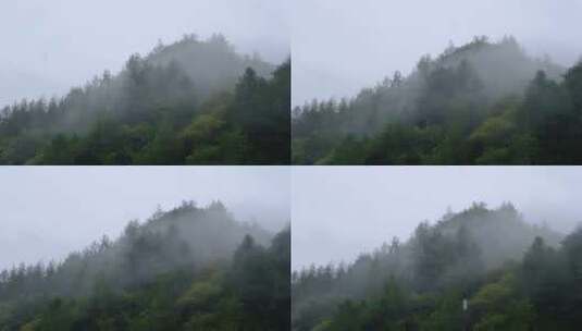 初秋雨中山脉云雾缭绕的绝美自然风光高清在线视频素材下载