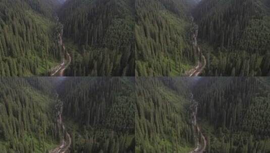 航拍新疆森林雪山风景高清在线视频素材下载