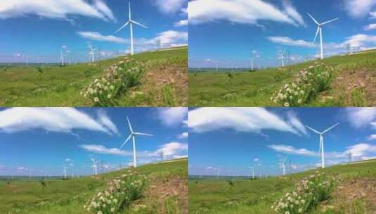 夏季张北草原天路与风力发电机组高清在线视频素材下载