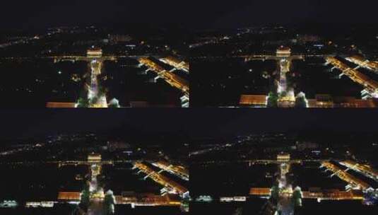 山东青州古城5A景区夜景灯光航拍高清在线视频素材下载
