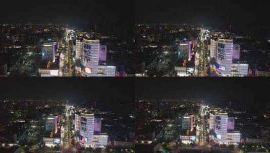浙江杭州西湖广场夜景灯光航拍高清在线视频素材下载