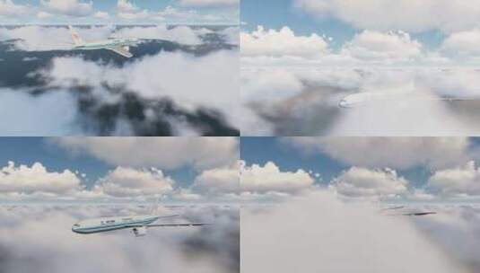 民航客机在空中飞行云层中穿梭高清在线视频素材下载