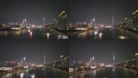 广州珠江夜景航拍广州塔夜晚城市建筑风光高清在线视频素材下载