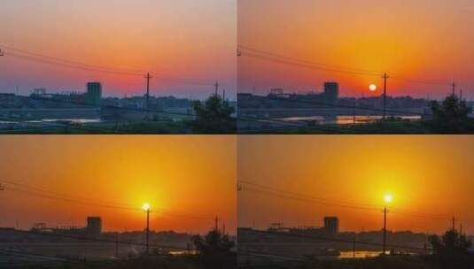 清晨太阳升起日出农村小镇高清在线视频素材下载