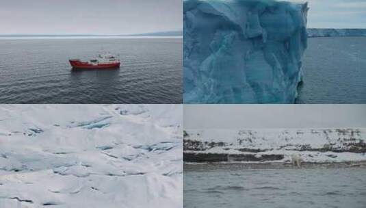 航拍大海冰山日出海鸟海豹北极熊驯鹿冰川船高清在线视频素材下载