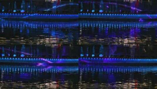 北京朝阳城市节日夜晚湖面灯光秀高清在线视频素材下载