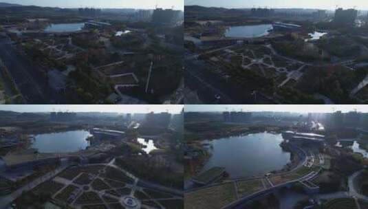 南京江宁麒麟中央公园航拍高清在线视频素材下载