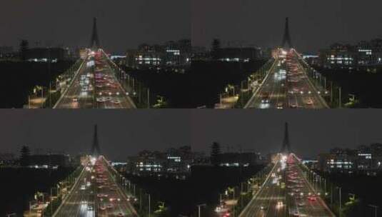 广州番禺大桥夜景航拍高清在线视频素材下载