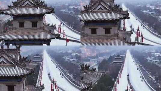 西安城墙角楼雪景高清在线视频素材下载