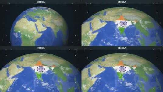 印度地图来自地球与国旗高清在线视频素材下载