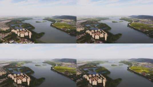 实拍延时航拍常熟尚湖风景区高清在线视频素材下载