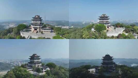 惠州挂榜阁航拍红花湖景区山峰山顶风光风景高清在线视频素材下载