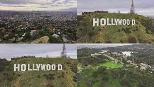 城市航拍加州洛杉矶好莱坞标志地标建筑高清在线视频素材下载