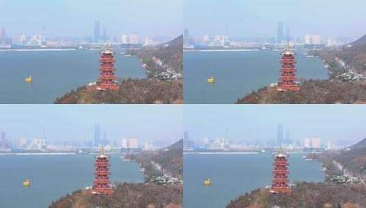 徐州云龙湖苏公塔雪景航拍高清在线视频素材下载