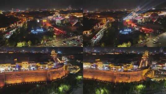 喀什古城夜景航拍高清在线视频素材下载
