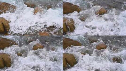 大海海浪浪花拍打礁石升格慢镜头高清在线视频素材下载