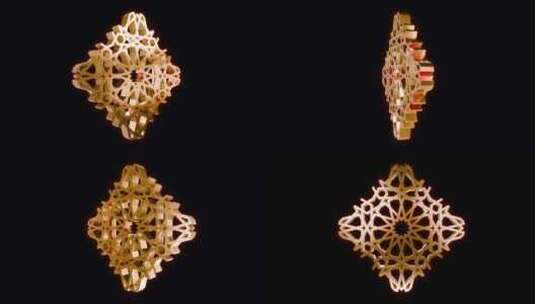3D逼真的黄金抽象装饰品图案伊斯兰阿拉伯高清在线视频素材下载