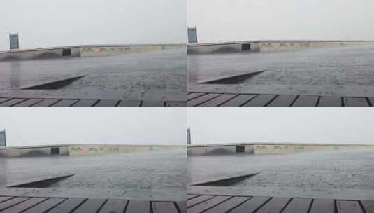 杭州钱塘江下暴雨空镜头高清在线视频素材下载