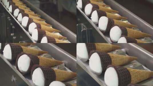 冰淇淋生产运输华夫饼与Plombir冰淇高清在线视频素材下载