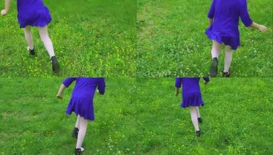 小女孩春天草地上奔跑高清在线视频素材下载