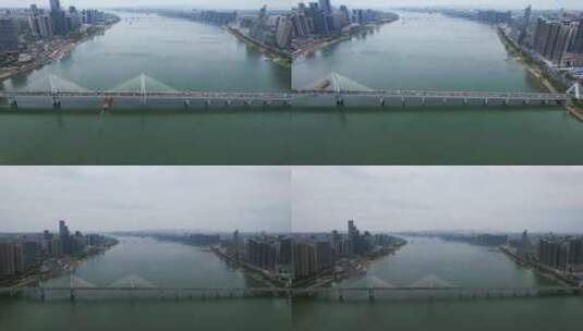湖南长沙湘江银盆岭大桥航拍高清在线视频素材下载