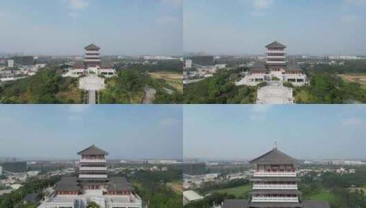 航拍广东茂名潘茂名纪念馆雨顺阁高清在线视频素材下载