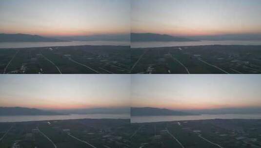 航拍云南大理洱海清晨日出高清在线视频素材下载
