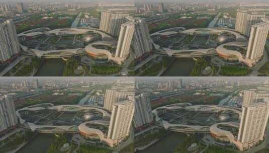 上海宝山长滩巨幕影院建筑航拍高清在线视频素材下载