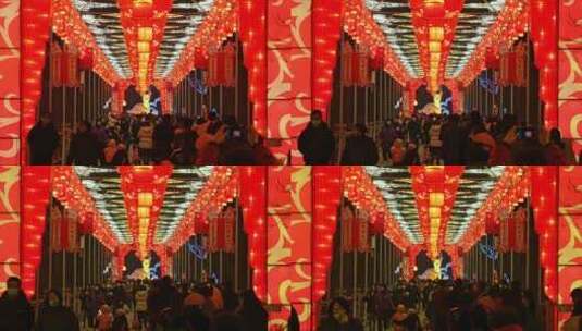 河南洛阳王城公园春节花灯庙会人群热闹人群高清在线视频素材下载