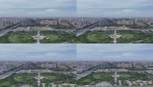 竖屏航拍广东汕头城市绿化开放广场高清在线视频素材下载