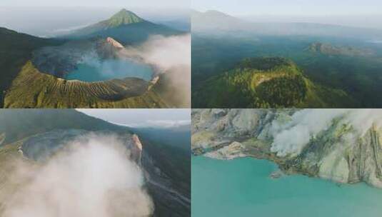 航拍印尼伊真火山 硫磺火山矿工高清在线视频素材下载