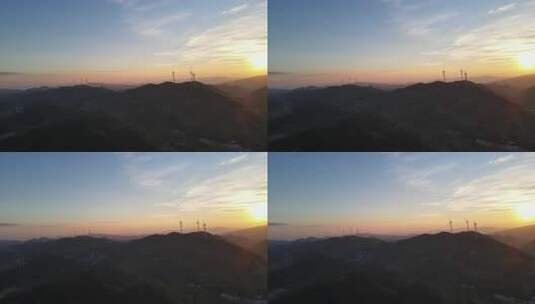 高山风车夕阳晚霞航拍高清在线视频素材下载