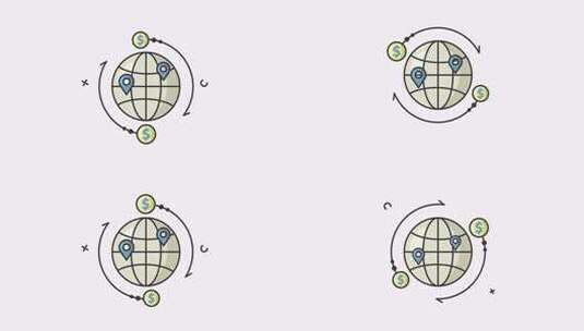 全球商业图标动画，全球金钱别针位置商业动高清在线视频素材下载