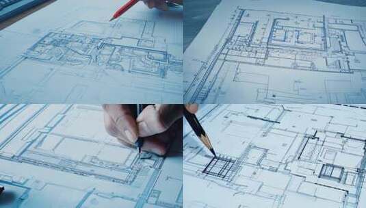 手绘建筑图纸蓝图 (4)高清在线视频素材下载