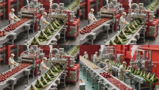 端午节粽子生产流水线微缩场景高清在线视频素材下载