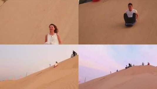 沙漠滑沙 情侣游玩蜜月沙漠欢快高清在线视频素材下载