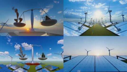 碳中和碳达峰创意概念和太阳能风力发电高清在线视频素材下载