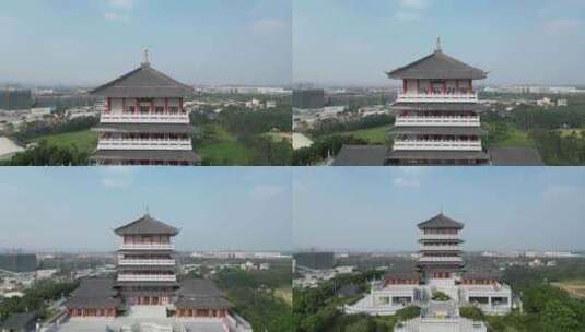航拍广东茂名潘茂名纪念馆雨顺阁高清在线视频素材下载
