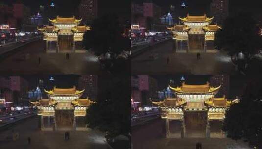 云南昆明金马碧鸡坊的夜景高清在线视频素材下载