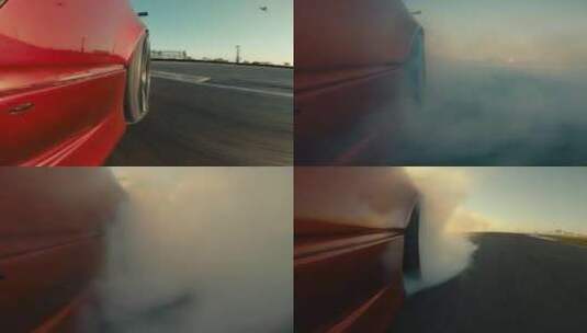 红色汽车，车轮，烟雾，赛车高清在线视频素材下载