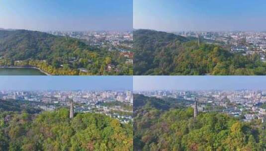 浙江杭州西湖景区宝石山保俶塔航拍旅游风景高清在线视频素材下载