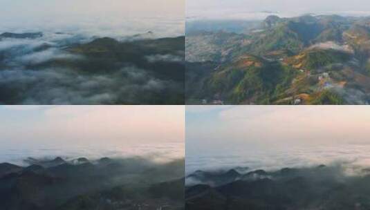 4k航拍恩施穿越云海俯瞰山村高清在线视频素材下载