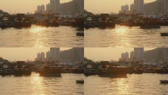 日落时分的香港港口高清在线视频素材下载