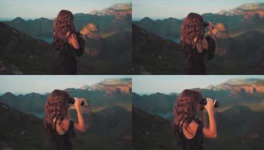 女人用望远镜欣赏山景高清在线视频素材下载
