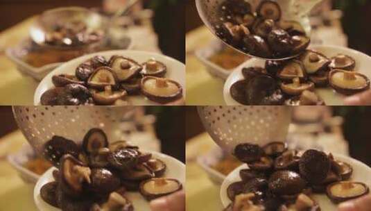 青花瓷碗泡发香菇高清在线视频素材下载
